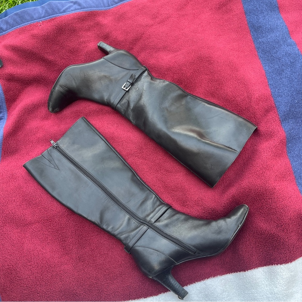 Lauren Ralph Lauren Sandie Knee-high black Heeled Boots buckle 8B leather